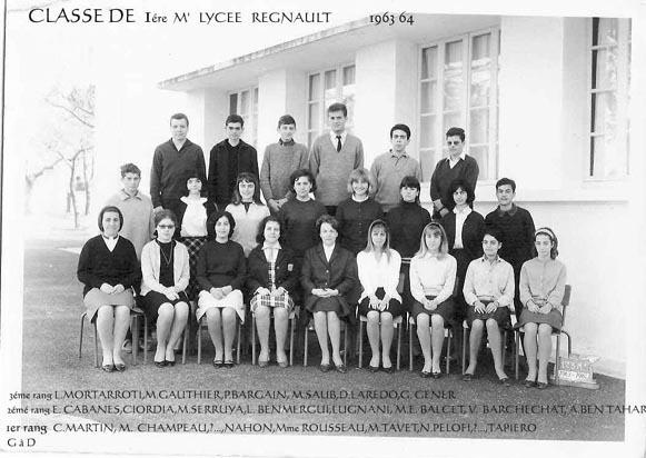 r_1963-1964_1erem.jpg - Lycée Regnault - TANGER / MAROC - Année scolaire: 1963-64 - 1ºM (Premiére)Photo communiquée par Abdelaziz BENTAHER 