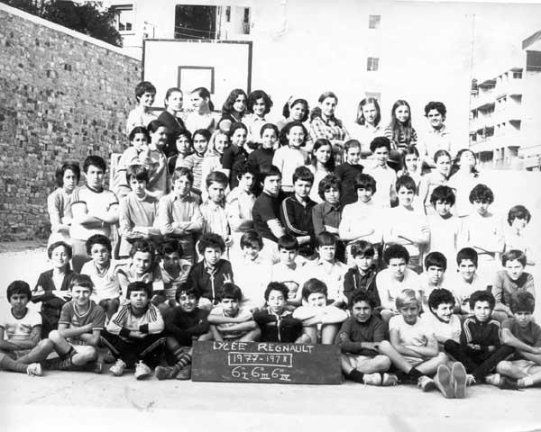 r_1977-1978_6eme1-3-4.jpg - Lycée Regnault - TANGER / MAROC - Année scolaire: 1977-78 -Classe : 6eme 1,3,4 Photo communiquée par Jamil Karra  de gauche à droite 1er rang:mouslim,arnaud guerrin,khamlichi,lasraoui,nourdine lamarti,adnane hayat,rodriguez,otman meliani,cazan,alain bendahan,=,amri nour 2eme rang:amal bernoussi,berada,=,=,daoudi,younes achamlich,jean-charles bourrat,le roch,claudel,said serraj,=,badaoui,hassan kabbaj 3eme rang:younes el alami,mekki bencheida,edward zandaza,=,=,mernissi,radi,karim zegaf,karim soussi,ismael ezerouali,jamil karra, baraka, =, pau 4eme rang:benkedi,chadli,nadia skalli,=,=,=,=,guilaine cechelani,=,=,=,=  5eme rang:=,=,catherine vodz,=,=,=,cheickabou,=,laura martinez,= 